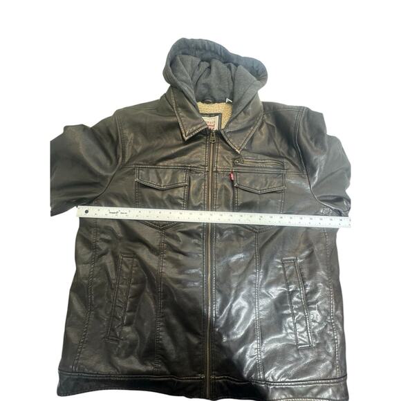 Levi's Black Faux-Leather Gray Hoodie Jacket Mens Sz 2XL Full Zip New With Tags - Picture 5 of 8